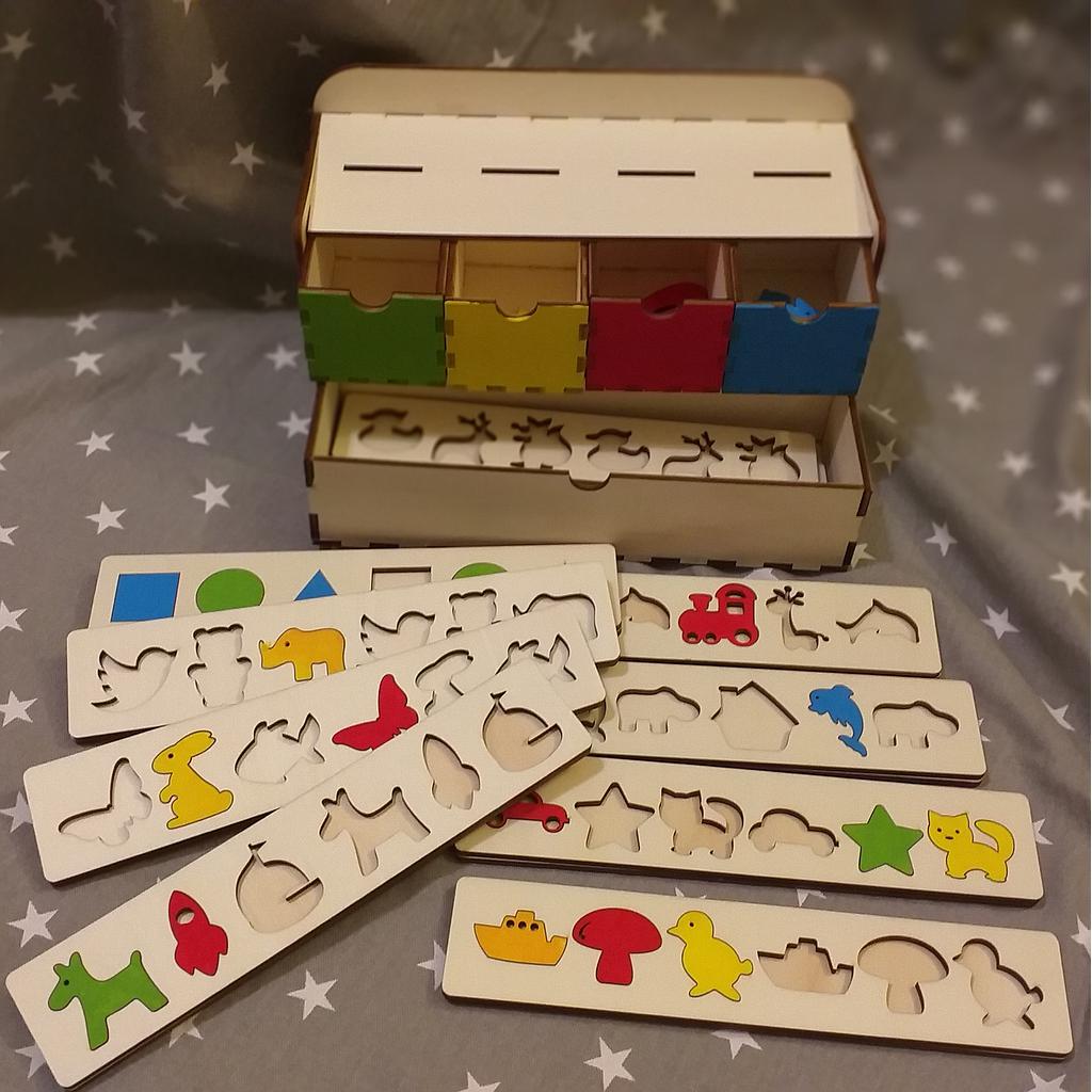 Škatla s predali in šablonami