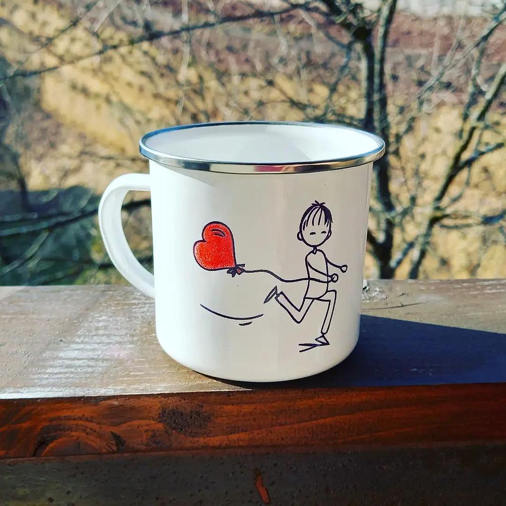 Emajliran lonček/skodelica z barvnim robom 