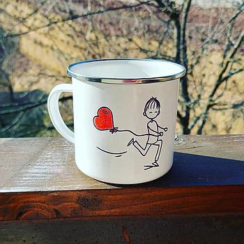 Emajliran lonček/skodelica z barvnim robom 